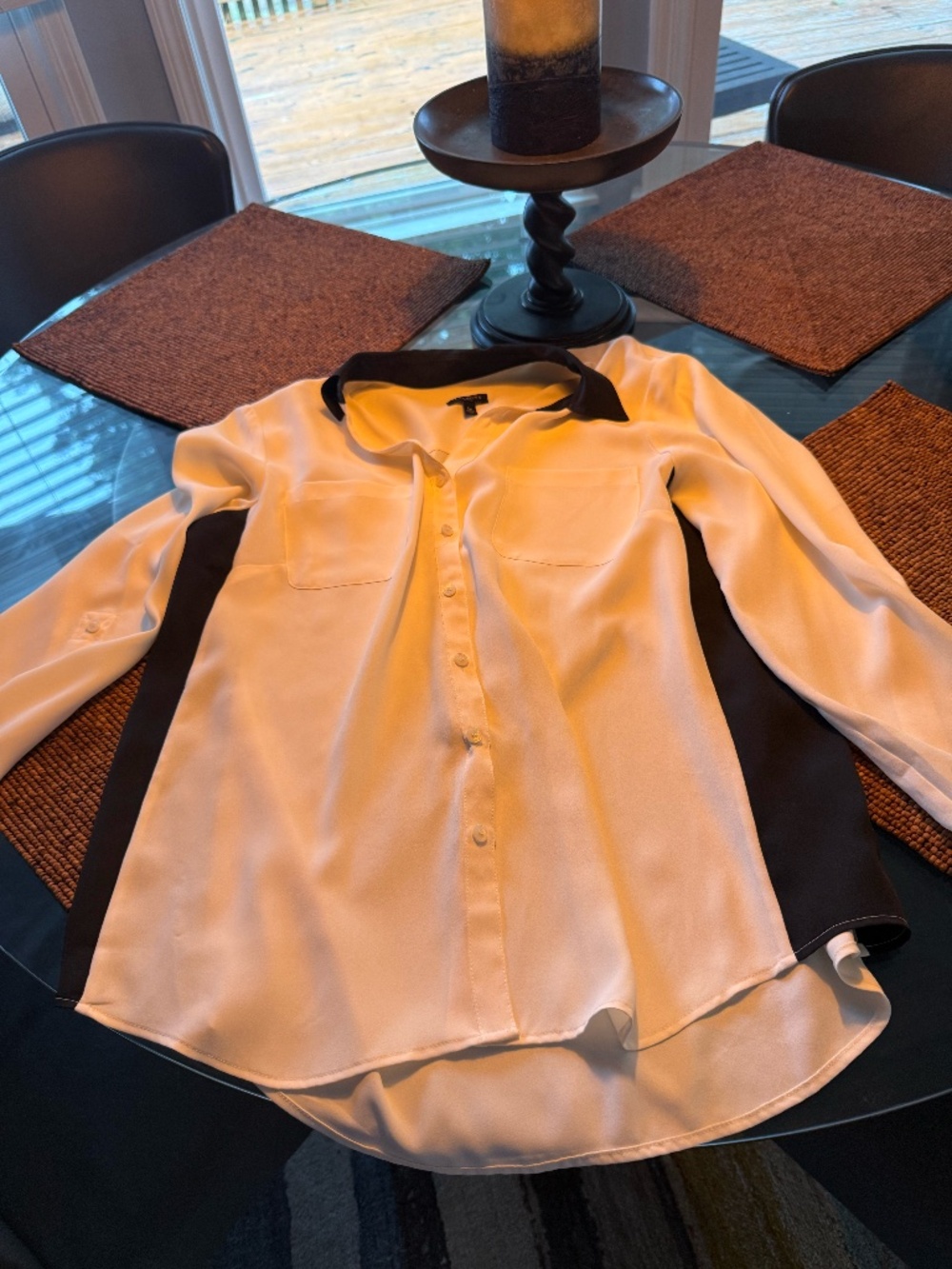 Title: Talbots Black & White Colorblock Long Sleeve Button-Down Blouse – Size LP